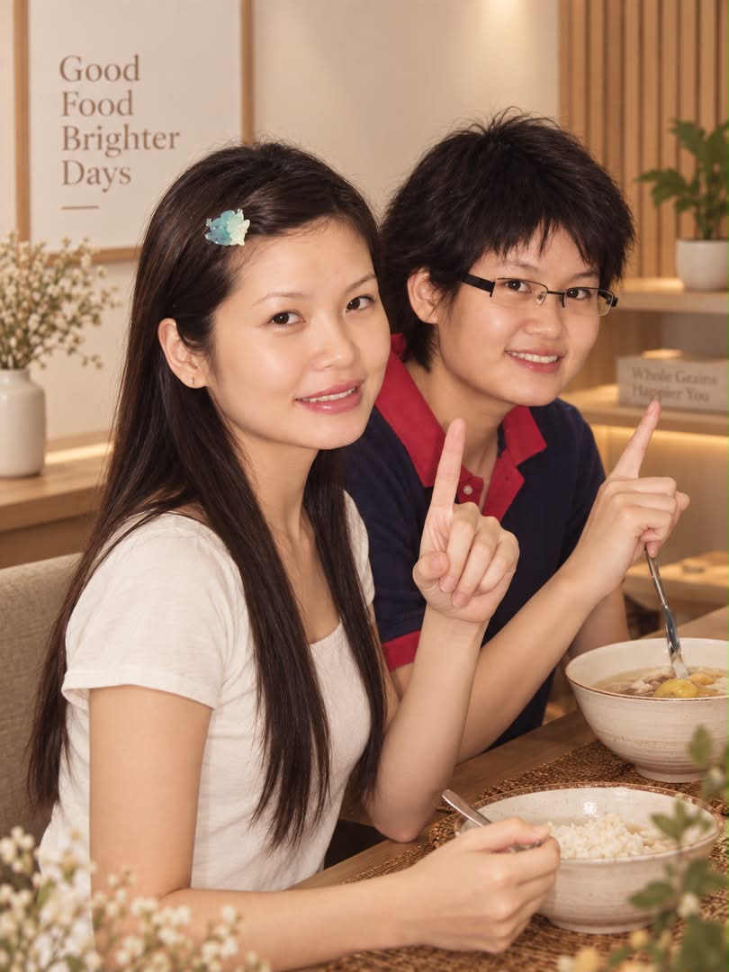 Allycia sharing a meal with her younger sister at home.